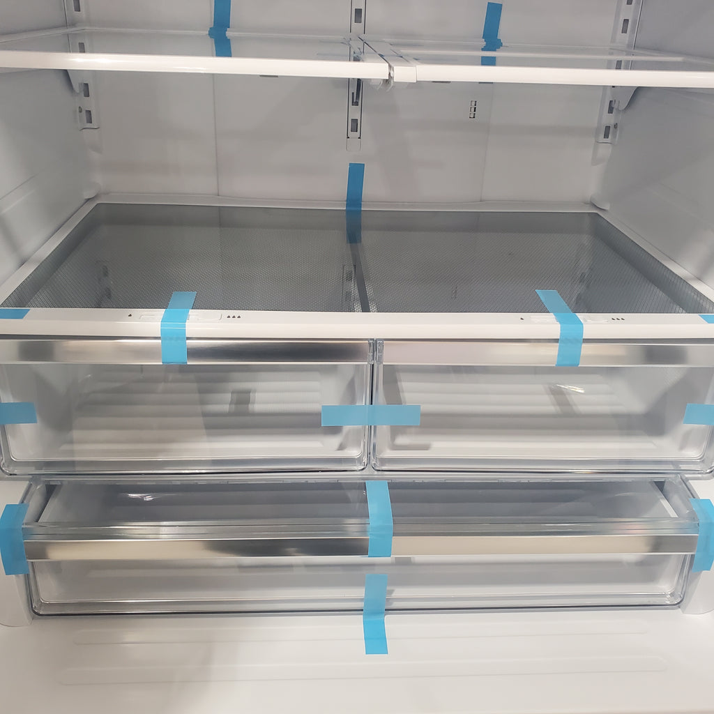 Pictures of Fingerprint Resistant Brushed Steel ENERGY STAR Hisense 26.6 cu. ft. 3 Door French Door Refrigerator with Icemaker and Internal Water Dispenser - Open Box - Neu Appliance Outlet - Discount Appliance Outlet in Austin, Tx