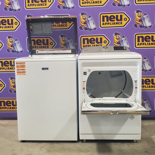 Pictures of Maytag White Smart Top Load 5.2 Cu. Ft. Washer with Extra Power Button MVW7230HW - Scratch and Dent (Minor) and Maytag White Smart Gas 7.4 Cu. Ft. Dryer with Extra Power Button MGD7230HW - Open Box - Neu Appliance Outlet - Discount Appliance Outlet in Austin, Tx