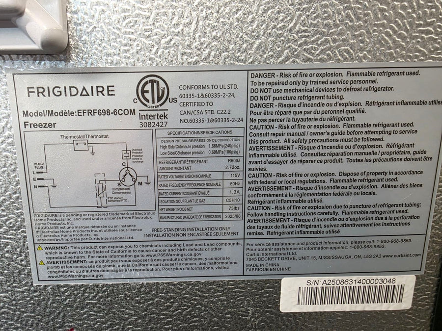 Frigidaire 6.5-cu ft Garage Ready Upright Freezer in Stainless Steel - S174 - EFRF698 - Scratch & Dent (Major)