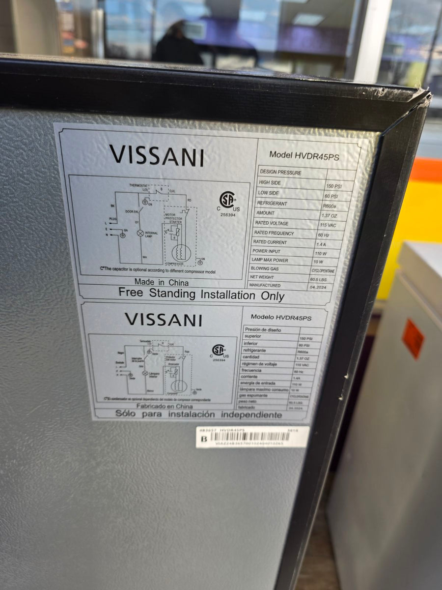 Vissani 4.5 cu. ft. 2-Door Mini Refrigerator in Platinum Steel with Freezer S155 - HVDR45PS - Scratch & Dent (Minor)