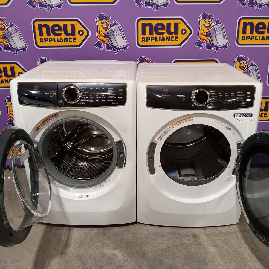 Electrolux 4.5 Cu.Ft. Stackable Front Load Washer with Steam and SmartBoost Wash System ELFW7637AW - Scratch & Dent (Moderate) and Electrolux 8.0 cu. ft. Front Load Electric Dryer with Perfect Steam 16182 - ELFE7637AW - Open Box
