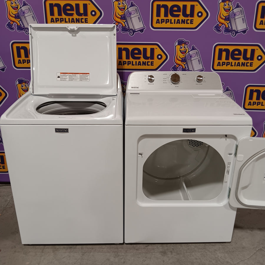 Maytag 4.2 Cu. Ft. Capacity Top Load Washer in White MTW4205SW - Scratch & Dent (Minor) and MayTag 7.0 cu. ft. Top Load Electric Wrinkle Prevent Dryer 16266 - MED4500MW - Scratch & Dent (Minor)