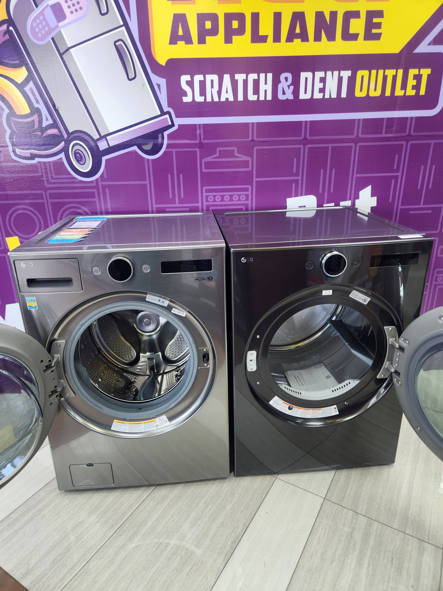 LG 4.5 cu. ft. Smart Front Load Washer with TurboWash® 360° and ezDispense® WM5700HVA - Scratch & Dent (Moderate) and 7.4 cu. ft. Ultra Large Capacity Smart Front Load Electric Dryer with Built-In Intelligence & TurboSteam® 16275 - DLEX6700B - Open Box