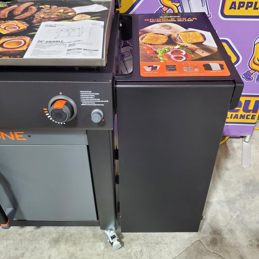 Blackstone 36in Culinary Cabinet Omnivore Griddle with Folding Prep Table 4-Burner Liquid propane Flat Top Grill 7SD341 - 2230 - Open Box