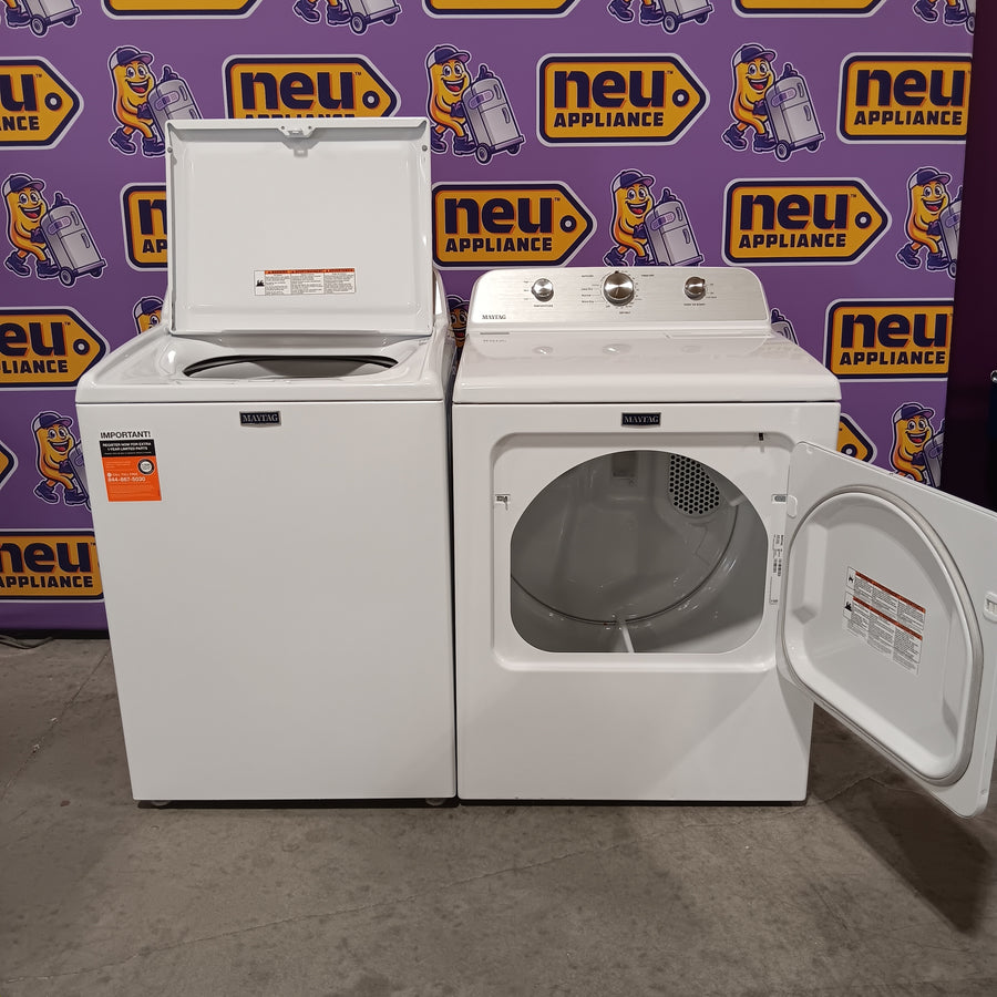 Maytag 4.2 Cu. Ft. Capacity Top Load Washer in White MTW4205SW - Open Box and MayTag 7.0 cu. ft. Top Load Electric Wrinkle Prevent Dryer MED4500MW - Scratch & Dent (Minor)