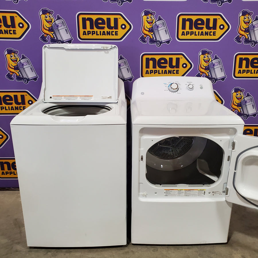 GE® 4.2 cu. ft. Capacity Washer with Stainless Steel Basket GTW335ASNWW - Certified Refurbished and GE 6.2 cu. ft. Capacity Electric Dryer with Up To 120 ft. Venting and Shallow Depth GTD33EASKWW - Certified Refurbished