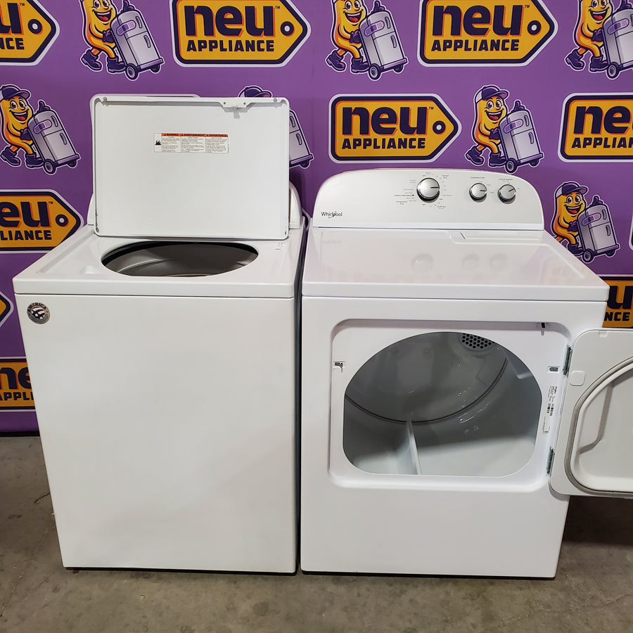 Whirlpool 4.3-cu ft High Efficiency Impeller Medium Top-Load Washer in White WTW5000DW - Open Box and Whirlpool White Electric Extra Large 7.0 Cu. Ft. Dryer with Wrinkle Shield WED4815EW - Scratch & Dent (Minor)
