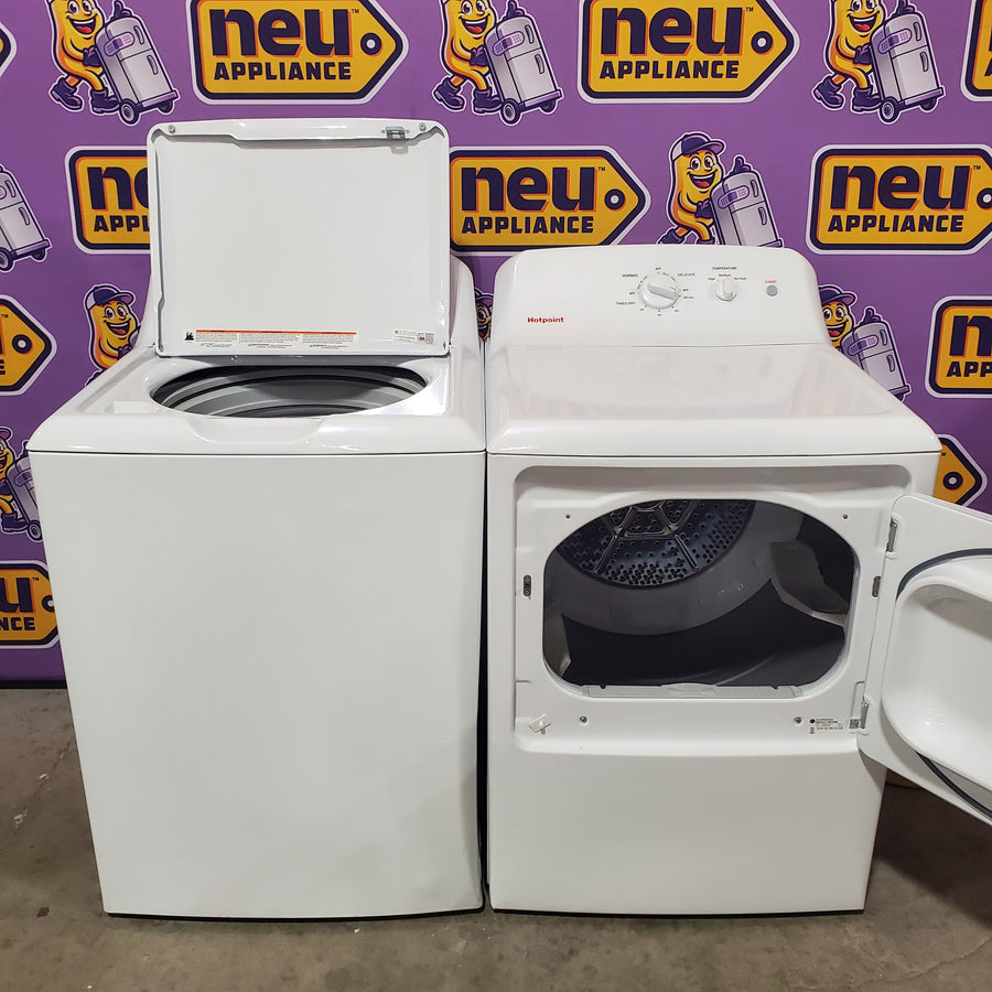 Hotpoint® 4.0 cu. ft. Capacity Washer with Cold Plus and Water Level Control HTW265ASWWW - Scratch & Dent (Moderate) and Hotpoint 6.2 cu. ft. Capacity Electric Dryer with Up To 120 ft. Venting and Shallow Depth HTX26EASWWW - Open Box