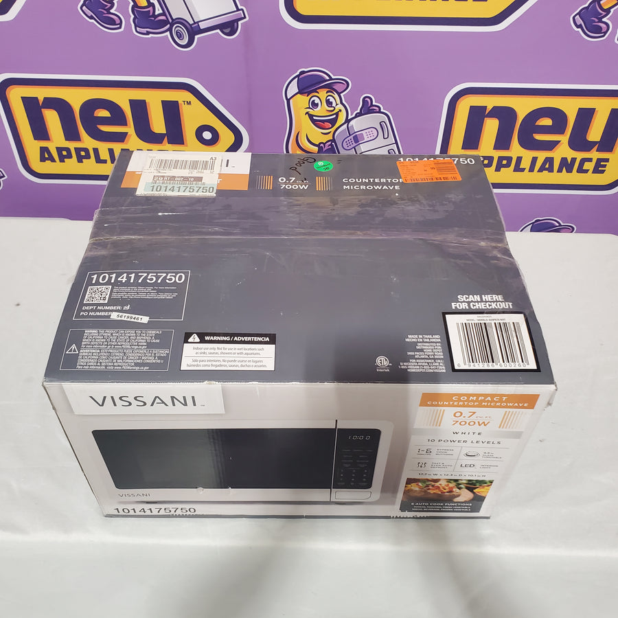 Vissani 0.7 cu. ft. Electric 700-W Countertop Microwave in White with Turntable, 6-Heating Functions, and 2-Step Lock System B20PX78 - Open Box