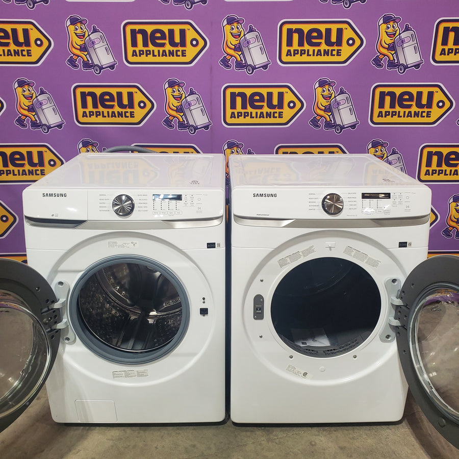Samsung 4.5 cu. ft. ENERGY STAR Front Load Washer with Vibration Reduction WF45T6000AW - Open Box and Samsung 7.5 cu. ft. Front Load Electric Dryer with Smart Care in White DVE45T6000W - Scratch & Dent (Major)