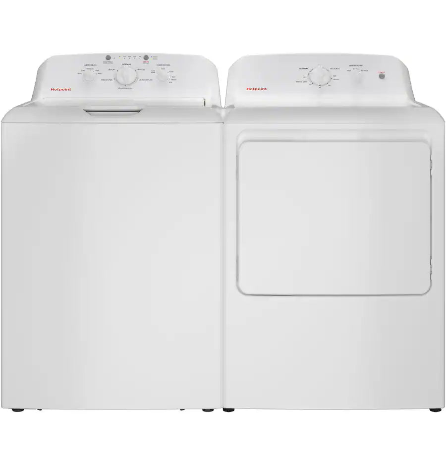 Hotpoint® 4.0 cu. ft. Capacity Washer with Cold Plus and Water Level Control HTW265ASWWW - Scratch & Dent (Moderate) and Hotpoint 6.2 cu. ft. Capacity Electric Dryer with Up To 120 ft. Venting and Shallow Depth HTX26EASWWW - Open Box