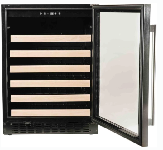 Azure 24 Inch Wine Center with 5.1 cu. ft. Capacity, Wood Front Racks, Field Reversible Door, Blue LED Lighting, Digital Display Controls, and Auto Defrost A124WC-S - Scratch & Dent (Minor)