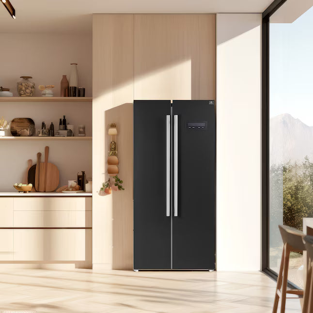 FORNO Salerno Espresso 15.62-cu ft Counter-Depth 33-in Wide Side-by-Side Refrigerator in Black FFRBI1805-33BLK - Scratch & Dent (Major)