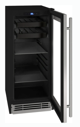 U-Line 15 Inch Beverage Center with 2.9 Cu. Ft. Capacity, Convection Cooling System, Adjustable Glass Shelves, Wine Racks, and Digital Touch Pad Controls UHBV115SG01A - Scratch & Dent (Minor)