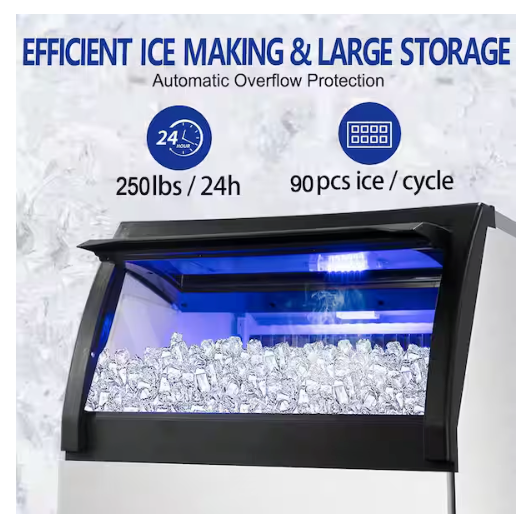 Velivi Commercial Ice Maker 250 lb./24 H Freestanding Ice Maker Machine with 77 lb. Storage in Stainless Steel S159 - WQ65FT - Scratch & Dent (Minor)
