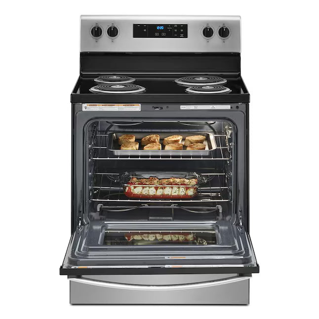 Whirlpool Stainless Steel 4.8 cu. ft. Electric Range with Keep Warm setting and Large Oven Window WFC150M0JS - Open Box
