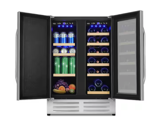 Velivi 24 in.Dual Zone 20-Wine Bottles and 88-Can Built-In and Freestanding with French Door Beverage Cooler in Stainless Steel 251315SD1077 - KMYL 120-2 - Scratch & Dent (Moderate)