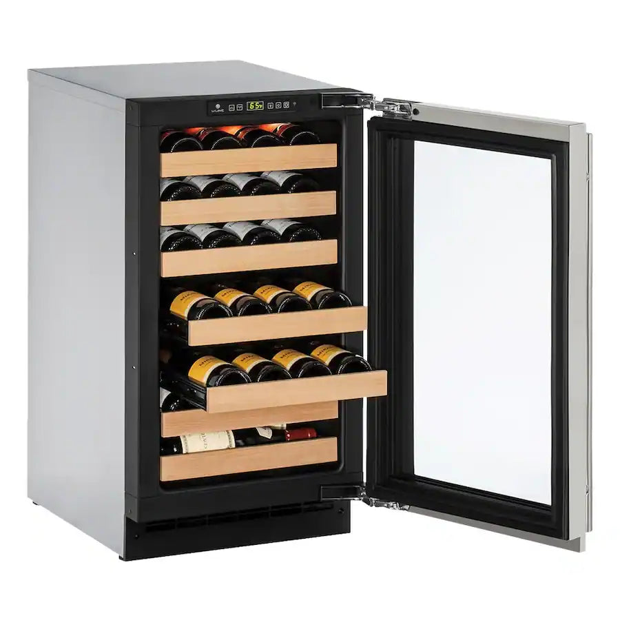 U-Line 18 Inch Built-in Wine Storage with 31 Bottle Capacity, LED Lighting, Digital Touch Pad Control, Natural Beech Wood Fronts, and Convection Cooling System U-2218WCS-00B - Scratch & Dent (Minor)