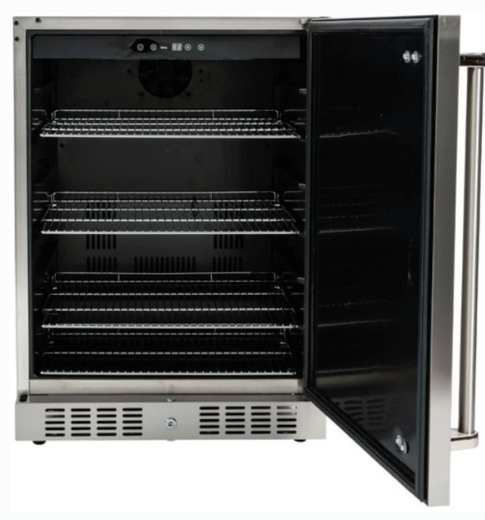 Coyote 24 Inch Outdoor Compact Refrigerator with 5.5 cu. ft. Capacity, Stainless Steel Construction, Wire Shelves, Automatic Defrost, Digital Thermostat, and Interior Lighting C1BIR24-R - Scratch & Dent (Moderate)