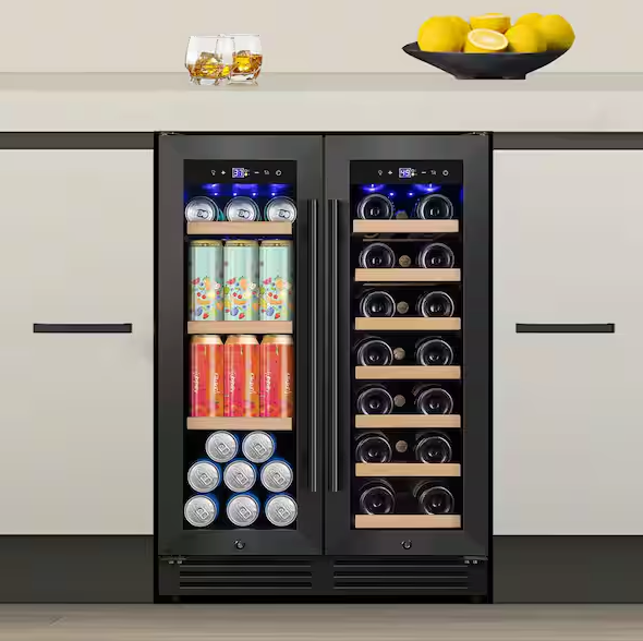 Nipus 23.4 in. Dual Zone 20-Bottle and 80 Plus Cans Beverage and Wine Cooler in Black Stainless Steel Built-in Refrigerator 25135SD660 - NPDUAL02-Black - New in Box