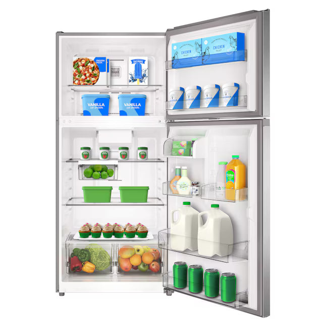 Midea Fingerprint Resistant 20.5-cu ft Standard-Depth 30-in Wide Top-Freezer Refrigerator Garage Ready ENERGY STAR Certified in Stainless Steel MRT21D3BST - Scratch & Dent (Minor)