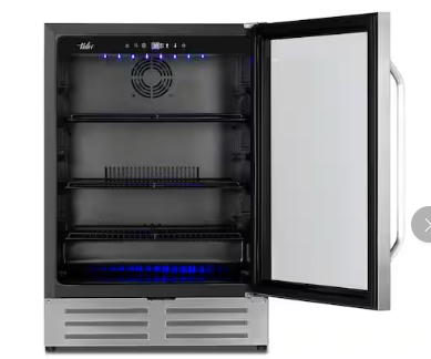 Velivi 24 in. 210 (12 oz.) Can Built-in/Freestanding Beverage Cooler Fridge with Adjustable Shelves in Stainless Steel KMYL150 - Open Box