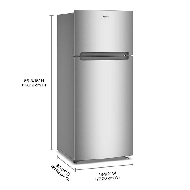 Whirlpool 28 in. 18 cu. ft. Freestanding Top Freezer Refrigerator in Fingerprint-Resistant Stainless with Total Coverage Cooling WRTX5118TZ - Scratch & Dent (Minor)