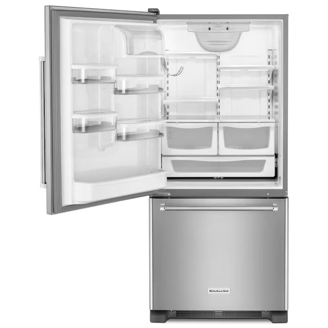 KitchenAid 18.7 cu. ft. Bottom Freezer Refrigerator in Stainless Steel 31133SD136 - KRBL109ESS - Scratch & Dent (Moderate)