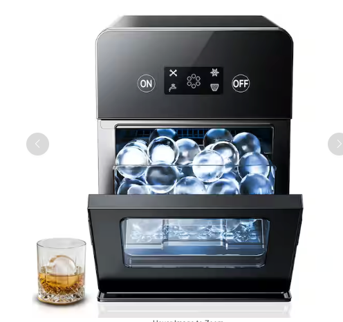 Euhomy 12.6 in. 22 lbs. Whiskey Ball Shaped Cocktail Ice Portable Countertop Ice Maker in Black with Auto-Cleaning SA331 - IM024-S - Open Box