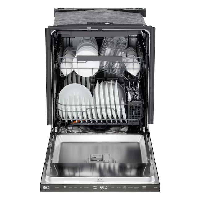 LG Black Stainless Steel Smart FlushFit™ Top Control Dishwasher with 1-Hour Wash & Dry, QuadWash® Pro, and Dynamic Heat Dry™ w/AutoVent Dry™ 25133SD447 - LDNPM545D - Open Box