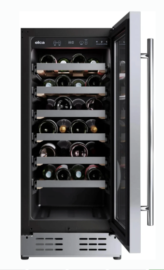 Elica 15 Inch Freestanding/Built-In Wine Cellar with 27 Bottles Capacity, 2.9 cu. ft. Capacity, 6 Full Extension Racks Beechwood, Double Panel Tempered Glass Door, and 3 Level White LED Lighting EWS31SS1 - Scratch & Dent (Minor)