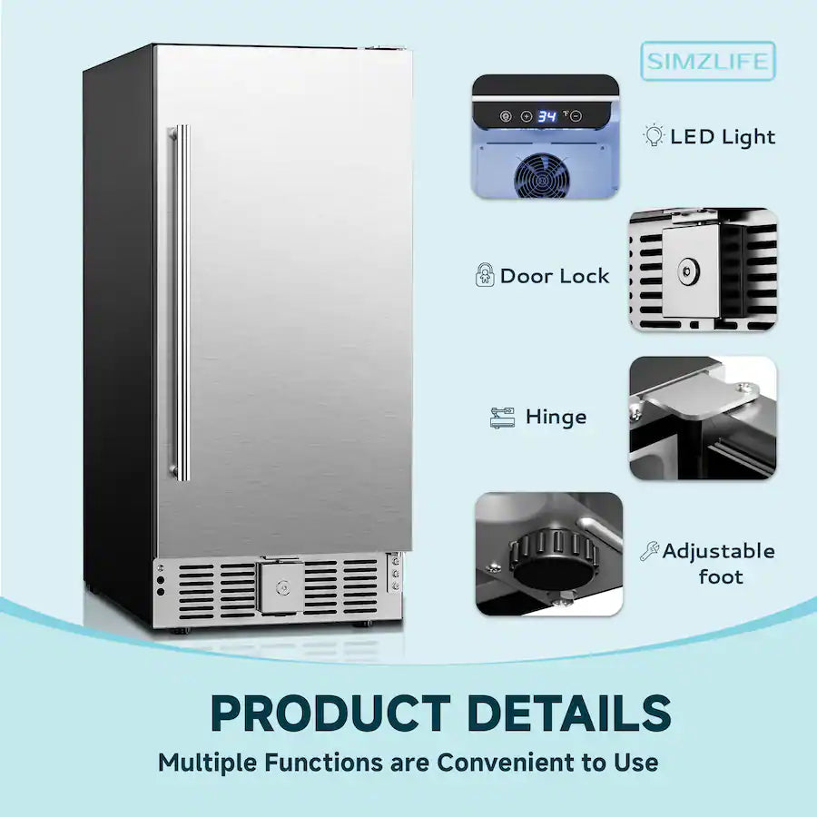 SIMZLIFE 130-Can Single Zone Beverage Fridge 15 in. Built-in Design in Stainless Steel RU-03 - Scratch & Dent (Minor)