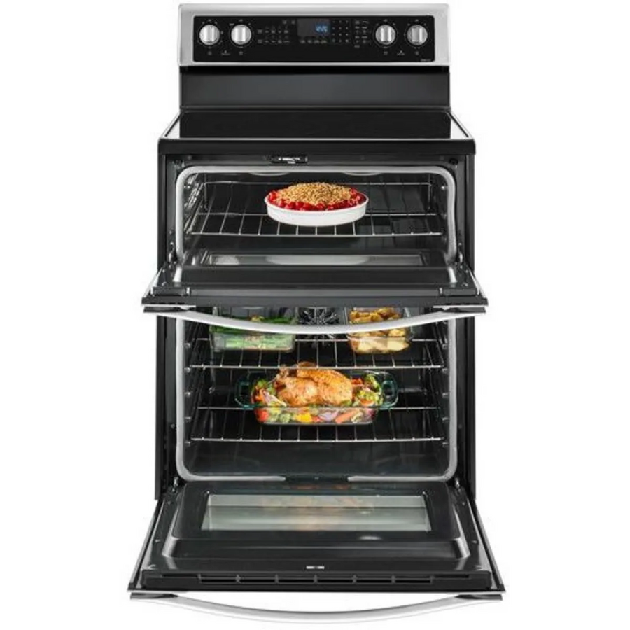 Whirlpool 6.7 cu. ft. 5 Burner Element Double Oven Electric Range with True Convection in Stainless Steel WGE745C0FS - Open Box