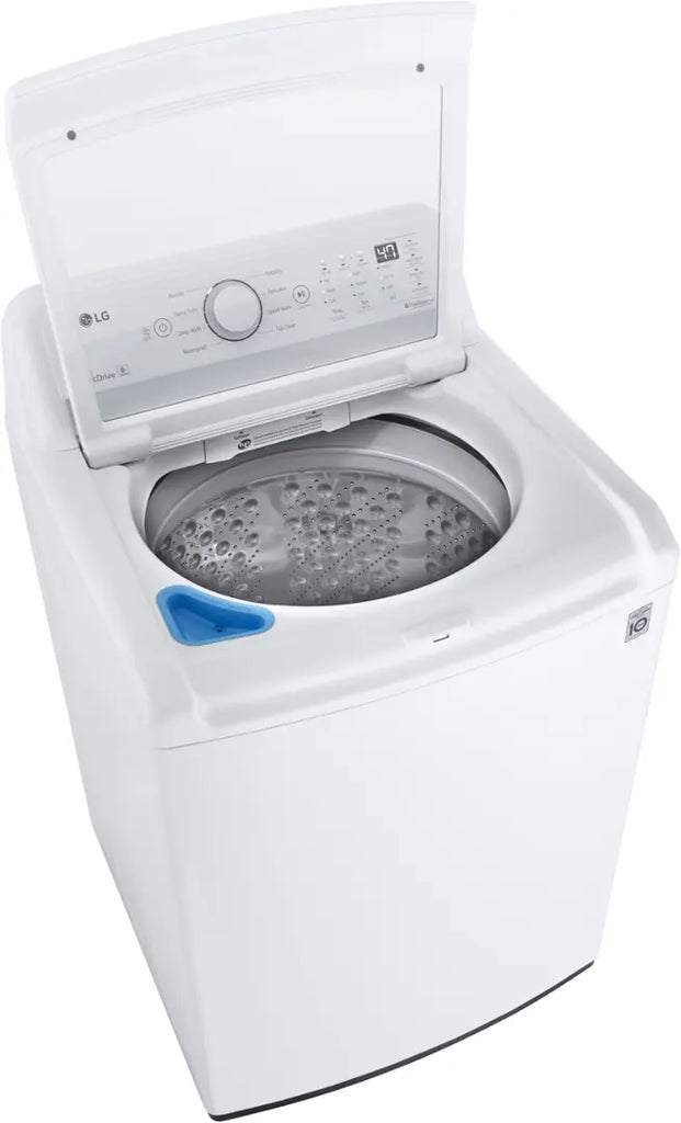 Pictures of LG White Top Load 4.5 Cu. Ft. Washer with NeveRust Drum and TurboDrum Technology WT7000CW - Certified Refurbished and LG 7.3 Cu. Ft. Electric Rear Control Ultra Large Capacity Dryer in White with Sensor Dry 16037 - DLE6100W - Certified Refurbished - Neu Appliance Outlet - Discount Appliance Outlet in Austin, Tx