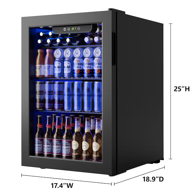 SIMZLIFE 17.4-in 100-Can Black Built-in/Freestanding Beverage Refrigerator Wine Cooler with Insulation Glazed Door BR001-95 - Scratch & Dent (Minor)