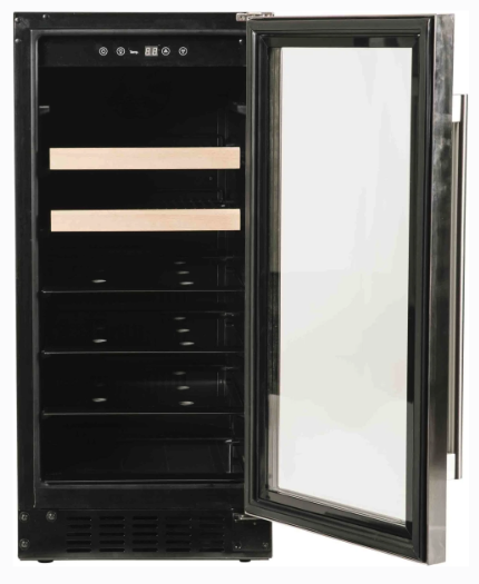 Azure 15 Inch Beverage Center with 3 cu. ft. Capacity, Glass Shelving, Wine Racks, Field Reversible Door, Digital Display Controls, Auto Defrost, and Blue LED Lighting A115BEV-O - Open Box