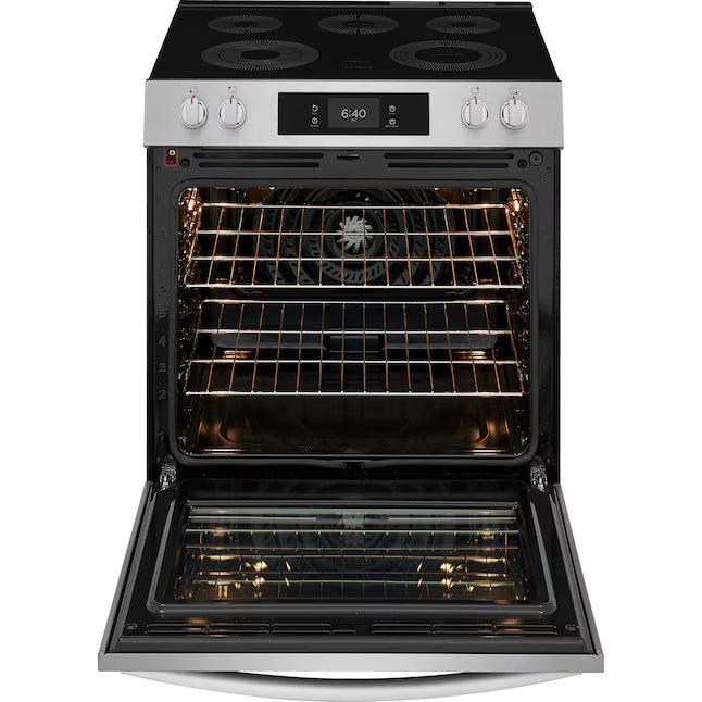Frigidaire Gallery 30 in. 5 Element Slide-In Electric Range in Smudge-Proof Stainless Steel with Stone-Baked Pizza GCFE3070BF - Open Box