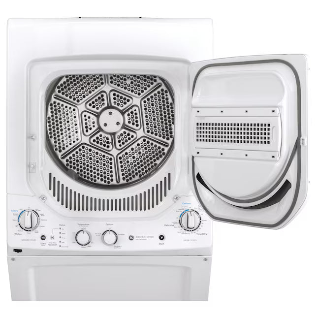 GE 24 in. Spacemaker 2.3 cu. ft. Washer and 4.4 cu. ft. Gas Laundry Center with Stainless Steel Wash Basket GUD24GSSMWW - Scratch & Dent (Minor)
