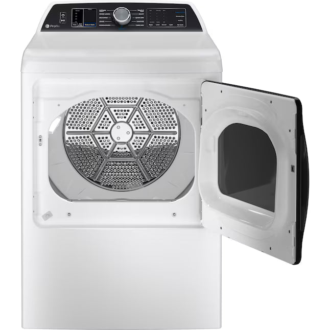 GE Profile 7.4 cu. ft. Smart Electric Dryer in White with Steam, Sanitize Cycle, and Sensor Dry, ENERGY STAR PTD70EBSTWS- Scratch & Dent (Moderate)