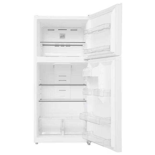 Midea Garage Ready Top Freezer 18.1 Cu. Ft. Refrigerator with Gallon sized Door Bins and Ice Maker Ready MRT18D3BWW - Scratch and Dent (Minor)