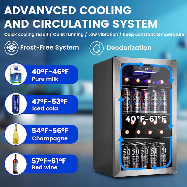 COWSAR 17.5-in W 130 -Can Capacity Stainless Steel Freestanding Indoor Beverage Refrigerator with Glass Door W5899SSH - New in Box