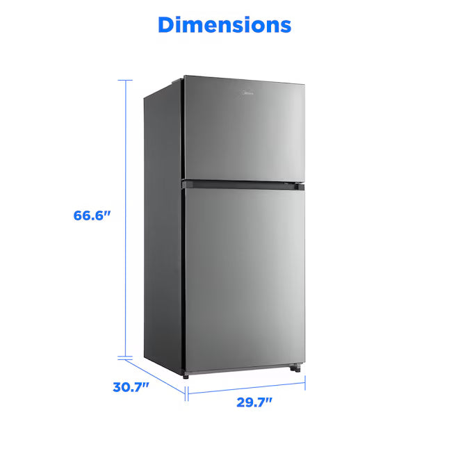 Midea 18 Cu. Ft. Stainless Garage Ready Top Freezer Refrigerator in Stainless Steel 22231SD328 - MRT18D3BST - Scratch & Dent (Major)