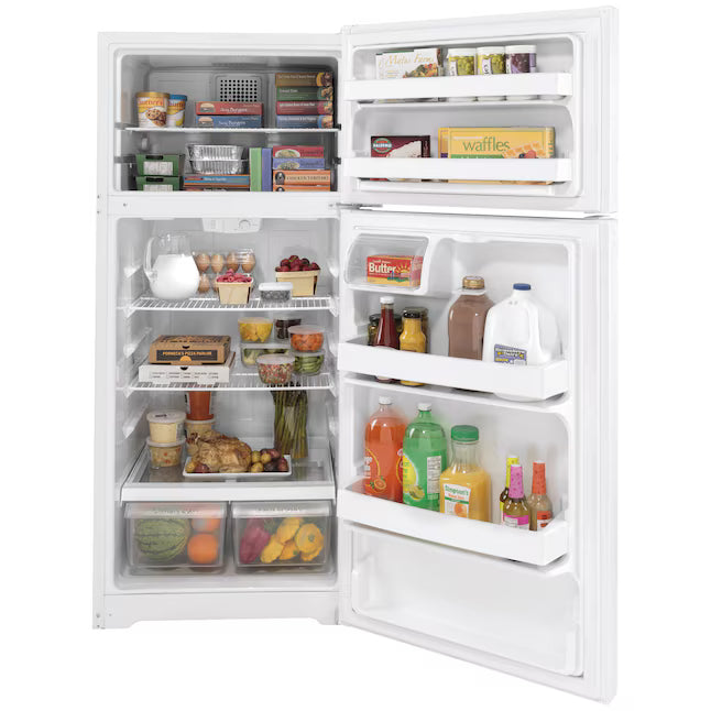 GE® 16.6 Cu. Ft. Top-Freezer Refrigerator in White 25139SD772 - GTS17DTNRWW - Scratch & Dent (Major)