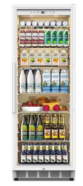 Hooure 23.42 in. Freestanding 200 Cans Beverage Cooler with Glass Door in White FM24WS - Open Box