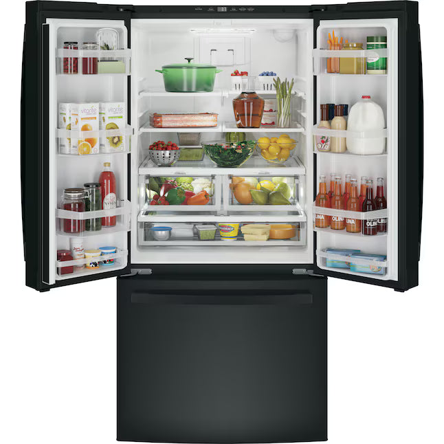 GE 18.6 cu. ft. French Door 33" Inch Wide Refrigerator in Black, Counter Depth ENERGY STAR GWE19JGLBB - Scratch & Dent (Minor)