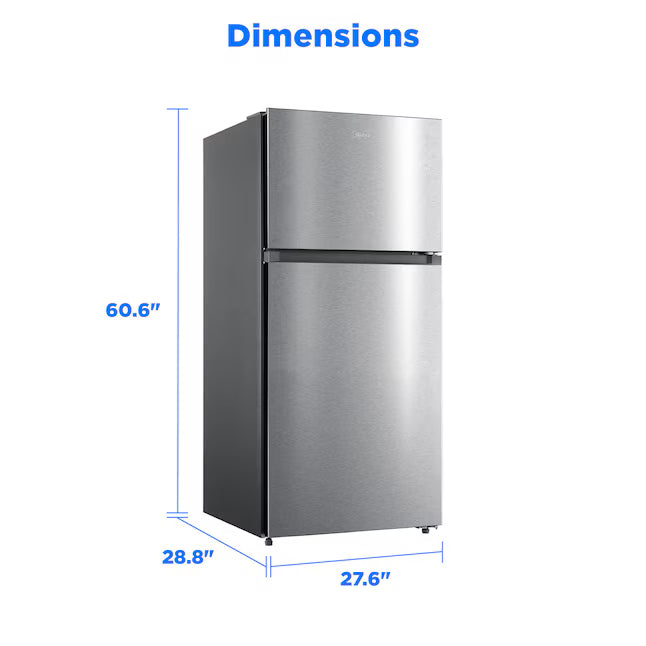 Midea 14 cu. ft. Garage Ready Top-Freezer Refrigerator in Stainless Steel 22231SD318 - MRT14D2BST - Scratch & Dent (Major)