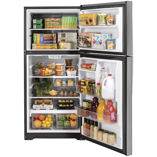 GE® 21.9 Cu. Ft. Garage Ready Top-Freezer Refrigerator in Stainless Steel GE9911 - GTS22KYNRFS - New In Box
