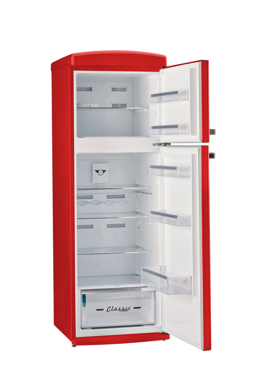 Unique Classic Retro 23.8 in. 11 cu. ft. Frost Free Top Freezer Refrigerator in Candy Apple Red, Energy Star 25CR226 - UNQ-310L-R-TM - Scratch & Dent (Minor)