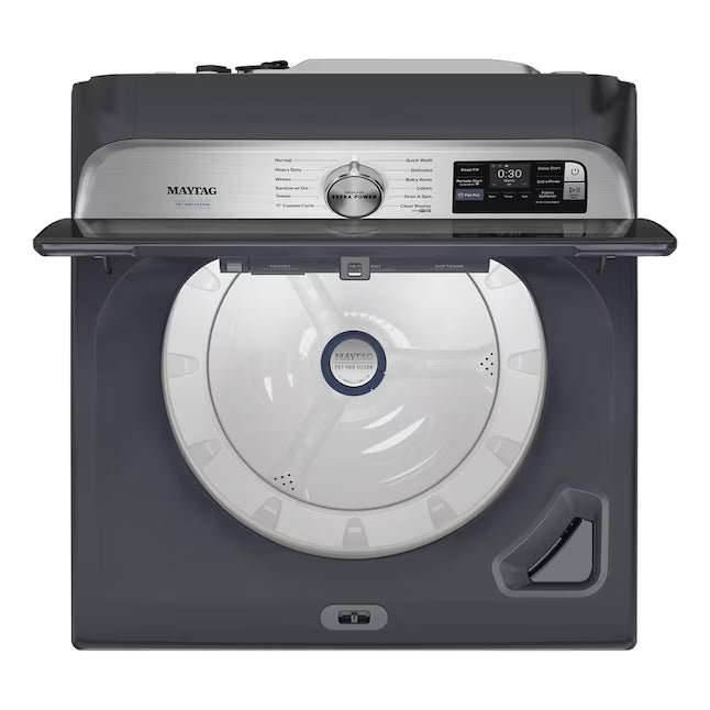 Maytag 5.3 Cu. Ft. Pet Pro Top Load Impeller Washer with Extra Power MTW7200RF - Scratch & Dent (Minor) and Maytag 7.4 Cu. Ft. Pet Pro Top Load Electric Dryer with Sanitize Cycle 16126 - MED7205RF - Scratch & Dent (Minor)