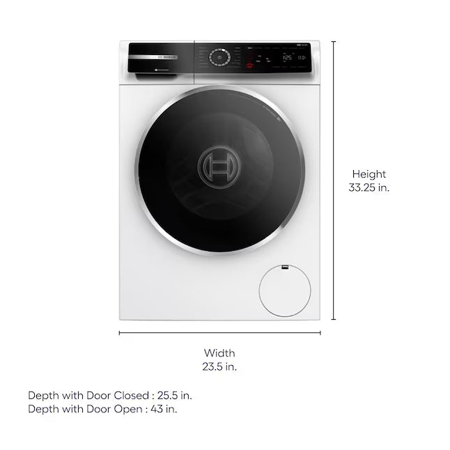 Bosch 500 Series 24 in. 2.4 cu. ft. Stackable Front Load Compact Washer in White WGB24600UC - Open Box and Bosch 500 Series 4-cu ft Stackable Ventless Electric Dryer with Steam Cycle in White WQB245B0UC - Scratch & Dent (Moderate)